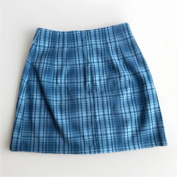 Brandy Melville Blue Plaid Mini Skirt Y2K Grunge Preppy High Waisted Slit Sz S - Picture 4 of 5